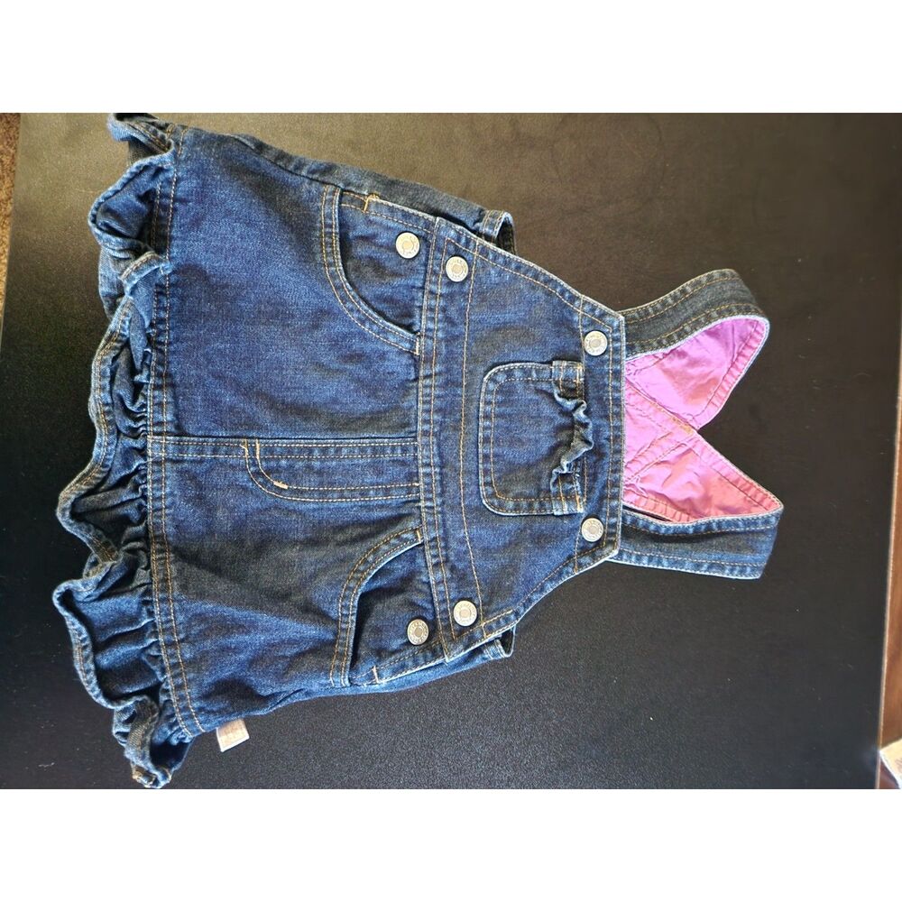 Old Navy Baby Girl 3-6M Denim Overall Dress Pink Ruffle Jumper